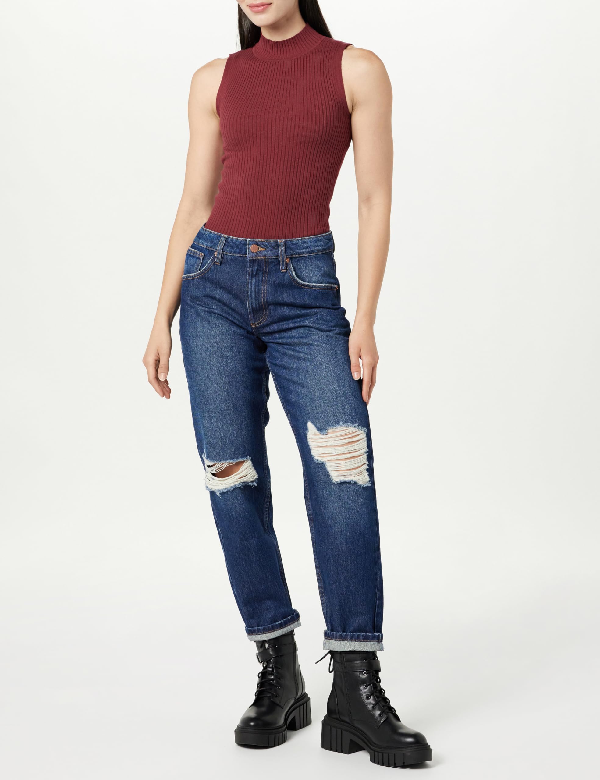 The Drop Women's Karolina Sleeveless Ribbed Mock-Neck Sweater