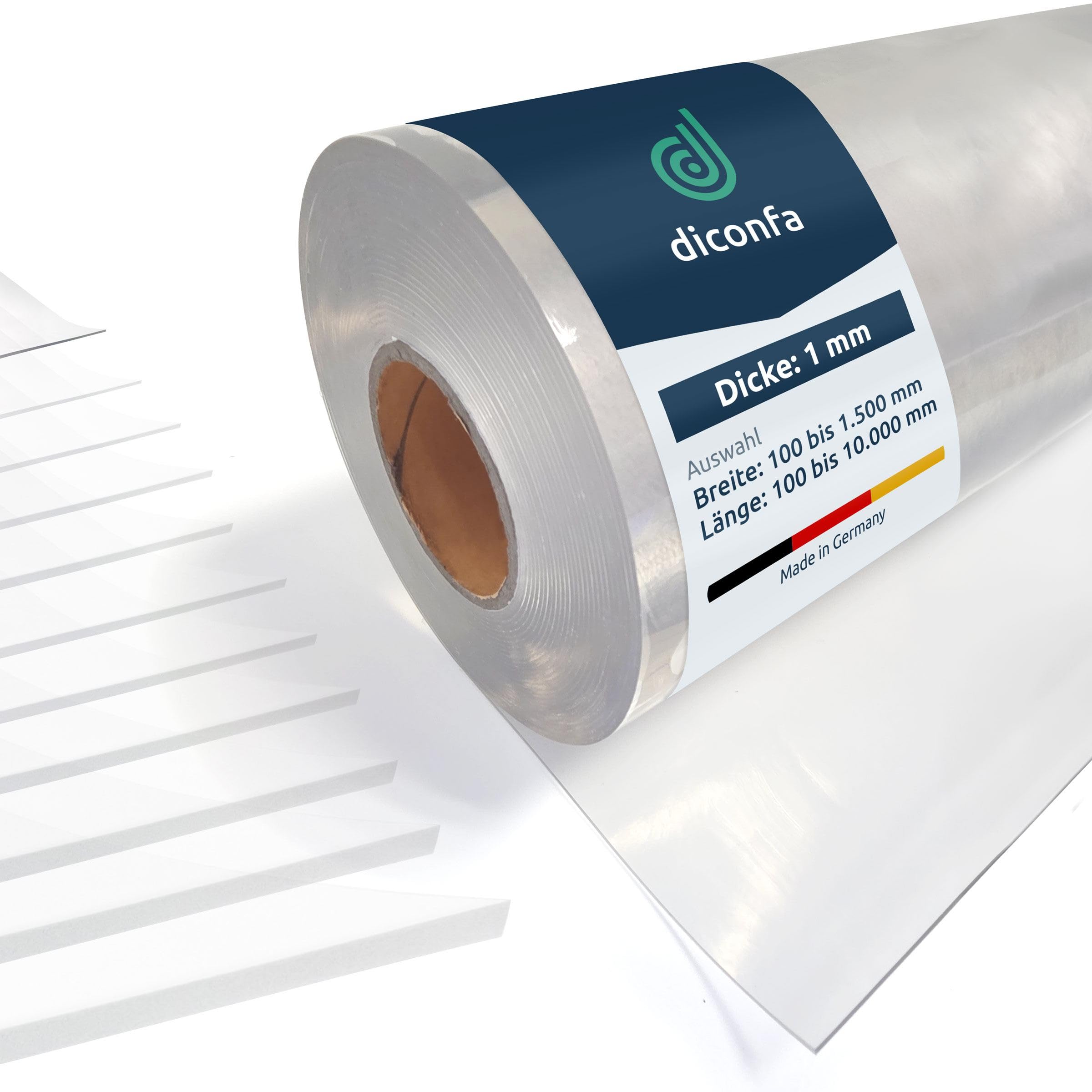 diconfa Plaque PVC Transparente sur Mesure 1mm d'épaisseur - 0,1 à 1,5 m de Largeur - 0,1 à 10 m de Longueur (500 x 3300 x 1 mm) Bâche en Plastique Claire Nappe Tapis de Protection sous-Couche