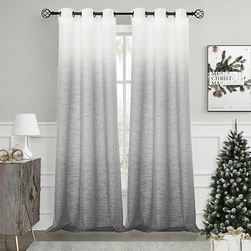 Central Park Ombre Window Curtain Panel Linen Gradient Print on Rayon Blend Fabric Drapery Treatments for Living Room/Bedroom, Cream White to Gray, 40" x 84", Set of 2