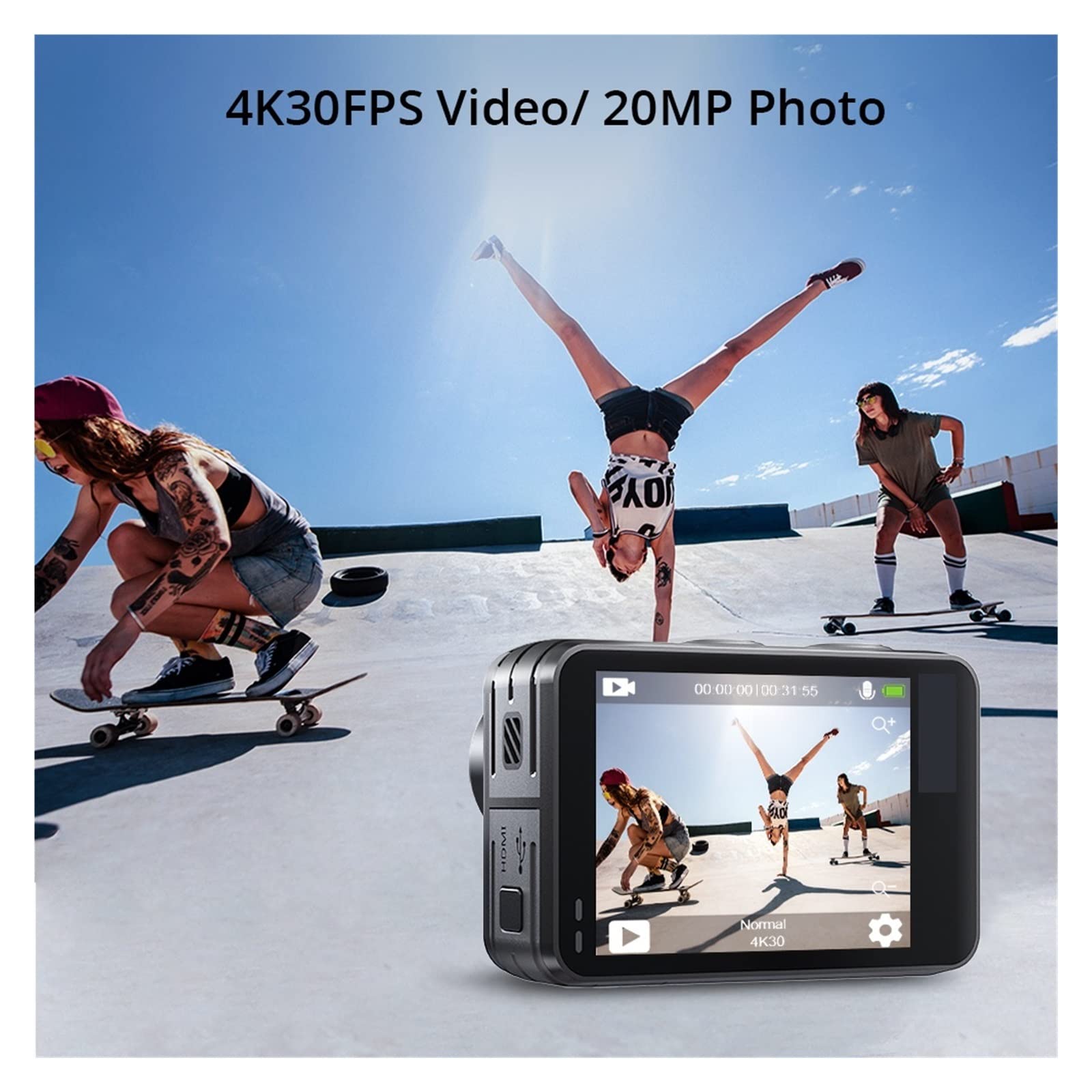Kamera akcji, Kamera akcji Brave 7 LE 4K30FPS 20MP 4K sportowa Wodoodporna kamera Ekran dotykowy Vlog EIS 2.0 Pilot zdalnego sterowania