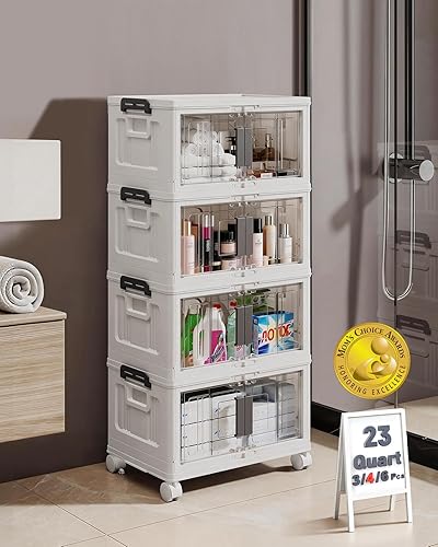 Miniatura 15 de OlarHike 76QT - Contenedores de almacenamiento apilables con tapas, caja de almacenamiento plegable con puertas y ruedas, contenedores de plástico