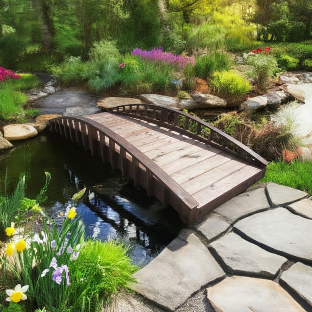 SamsGazebos Crescent Japanese Style Wood Garden Bridge, 8', Brown (MB-CR-T-8)