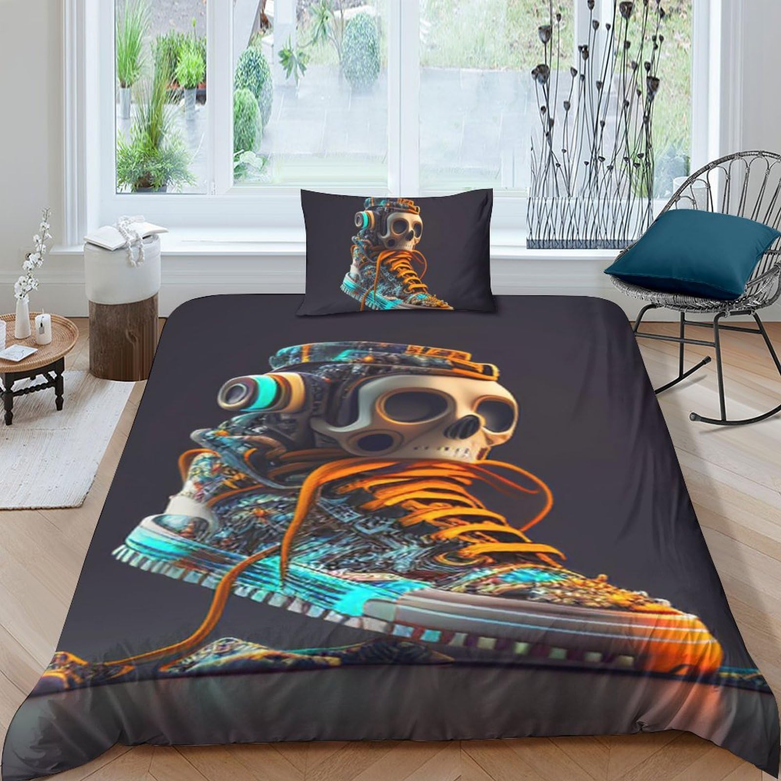 Parure de lit skeleton 3D housse de couette microfibre 135x200 pour fille et garçon