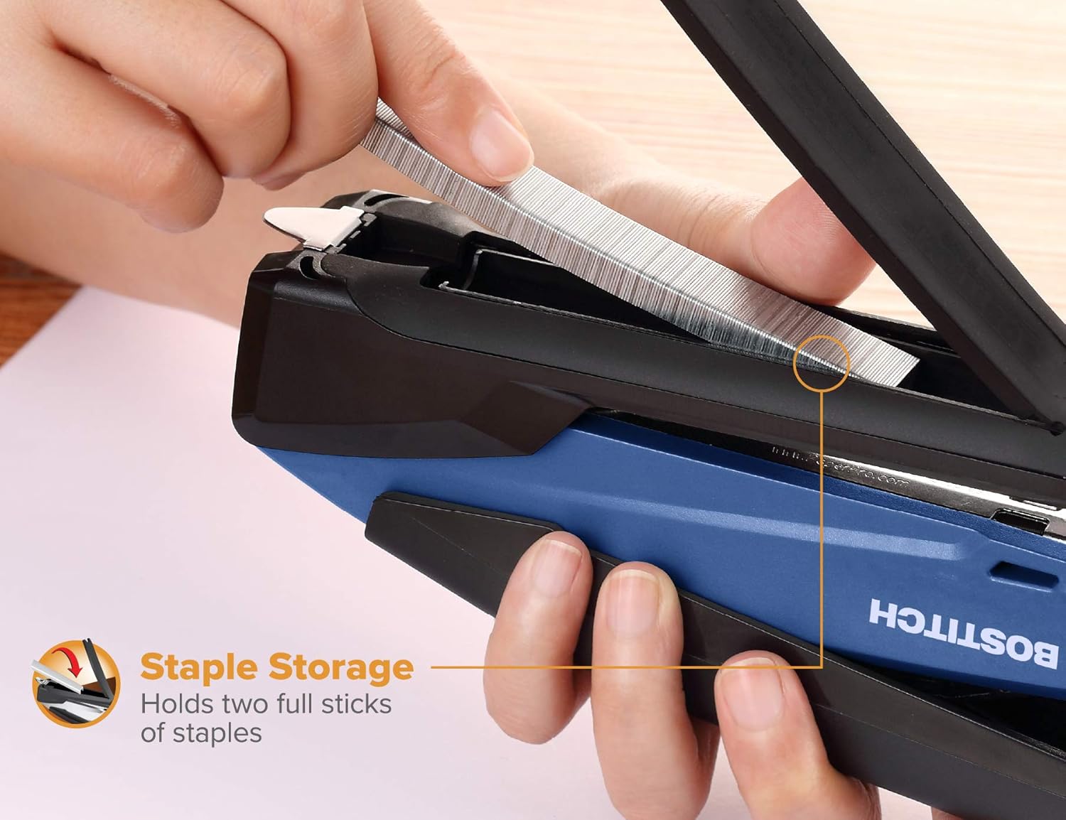 Bostitch Office Executive Stapler - 3 in 1 Stapler - One Finger, No Effort, Spring Powered Stapler, Navy Blue : Office Products