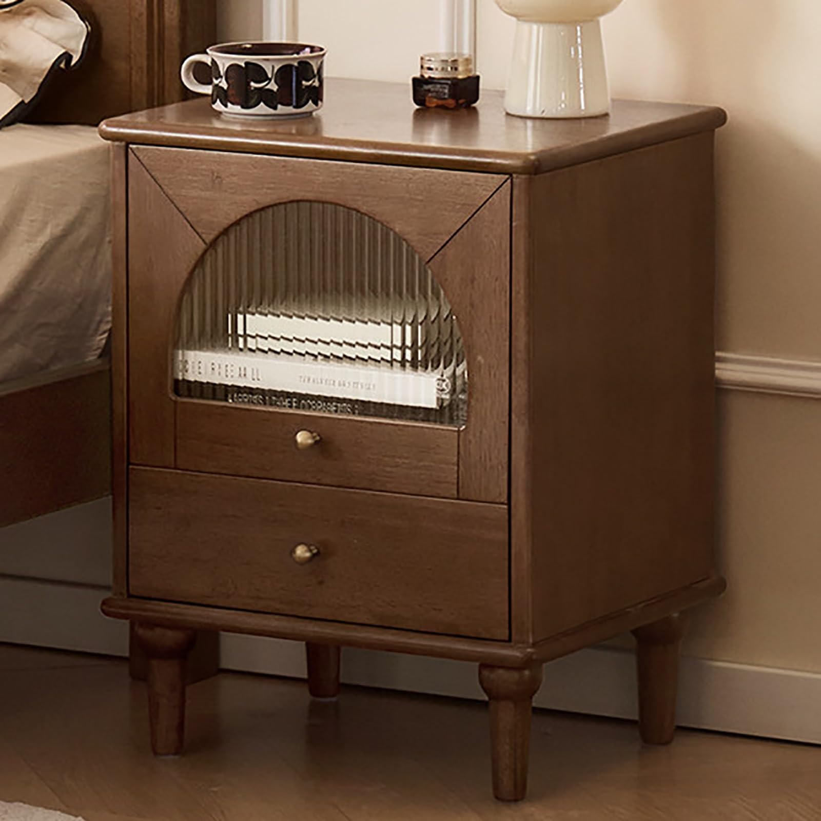 SXZenSpace Solid Wood Nightstand with 2 Drawers Wooden Night Stand Vintage Bedside Table for Bedroom Closet Entryway Bed Side Furniture
