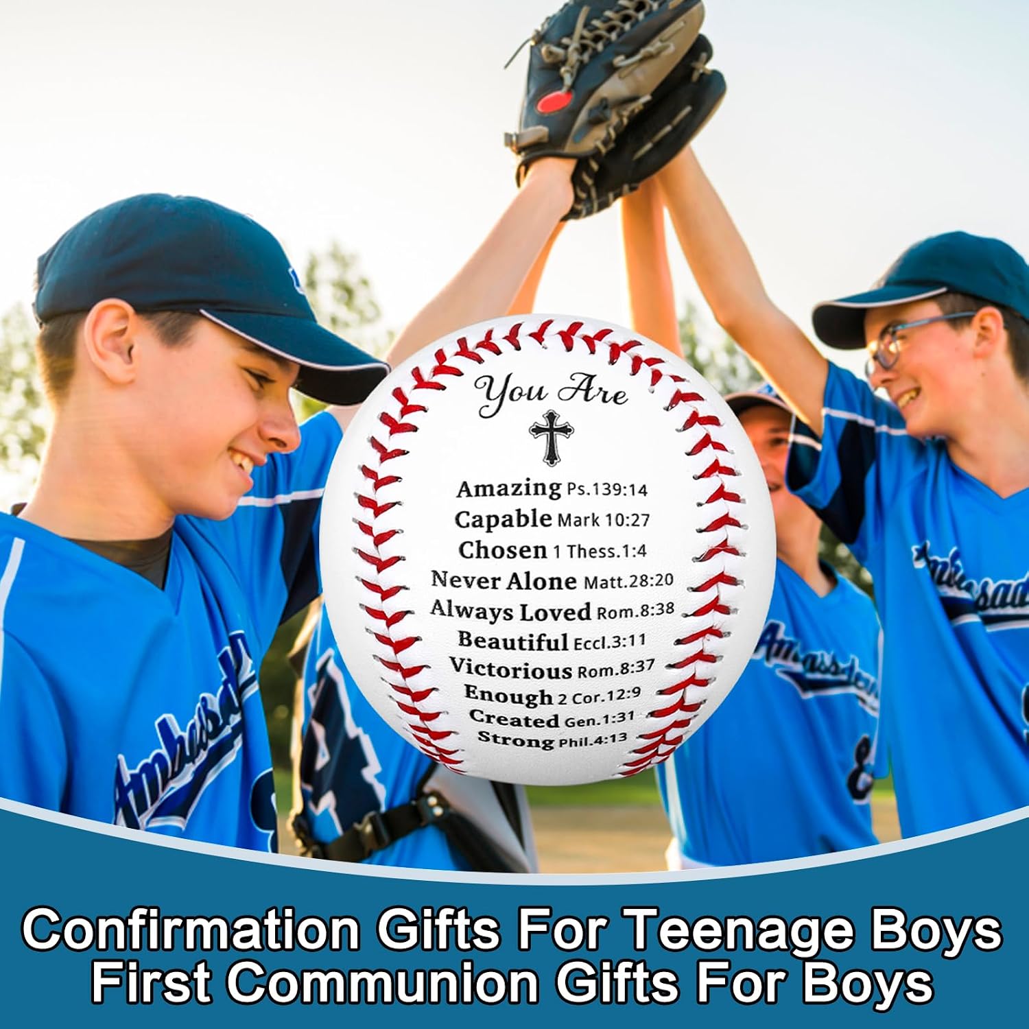 Baptism Gifts for Boys 8-12 Religious First Communion Gifts for Boys Teens Men Baseball Lovers Catholic Confirmation Gift for Teenage Boy Son Baseball Senior Night Present End of Season Sports Git T