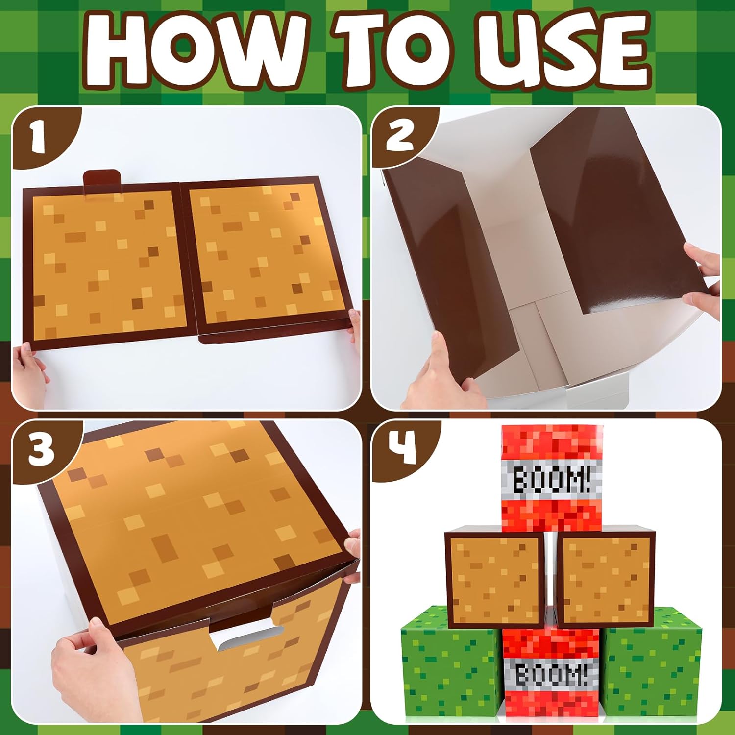 MinFyberd Pixel Large Gift Boxes Pixel Party Decorations Video Game Favor Treat Paper Box Mining Gaming Party Centerpieces Boxes for Boys Girls Kids Teenagers Birthday Supplies