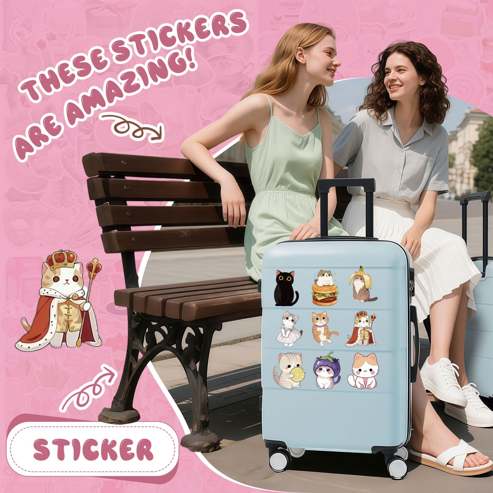 100 Pegatinas Dulces De Gatos, Divertidas para Adultos Y Adolescentes, Etiquetas Kawaii De Gatitos para Botellas De Agua, Portátiles, Guitarras, Maletas, DIY — view 5