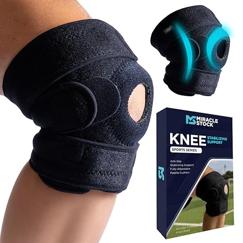 Miracle Sock - Rodillera de alta calidad, color negro, soporte ajustable con cojín de rótula, estabilizadores laterales para desgarros de menisco,