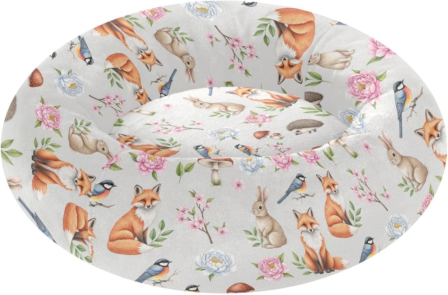 Rabbit Animals White Pattern Dog Bed Donut Small Dog Beds Washable Cat Pet Bed Cozy Puppy Beds for Dogs Cats Non Slip Soft,M