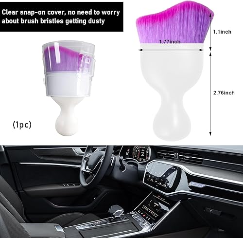 Vista 169 de Ziciner Cepillo de detalles para automóvil, cerdas suaves curvas, colectores de polvo de eliminación automática, tablero universal del vehículo