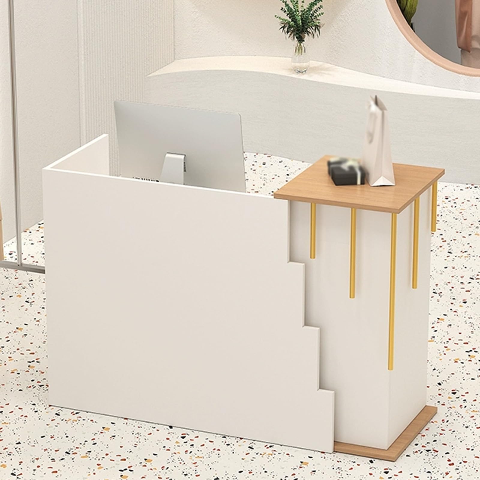 Scrivania multifunzionale per reception con cassetto per tastiera, spazio di archiviazione per uffici, negozi al dettaglio, saloni di bellezza, soluzione elegante e pratica per le aziende
