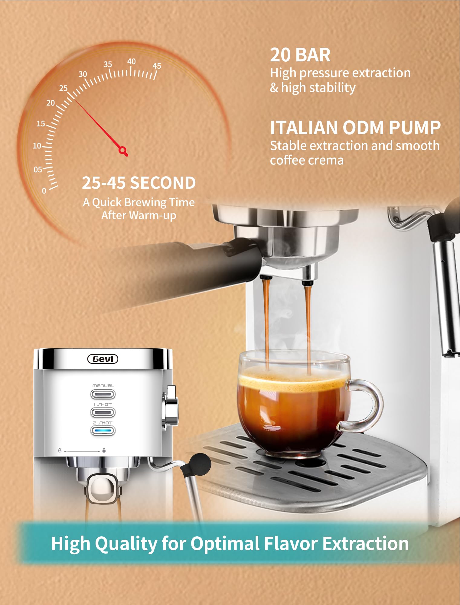 Gevi Espresso Machines 20 Bar Fast Heating Automatic