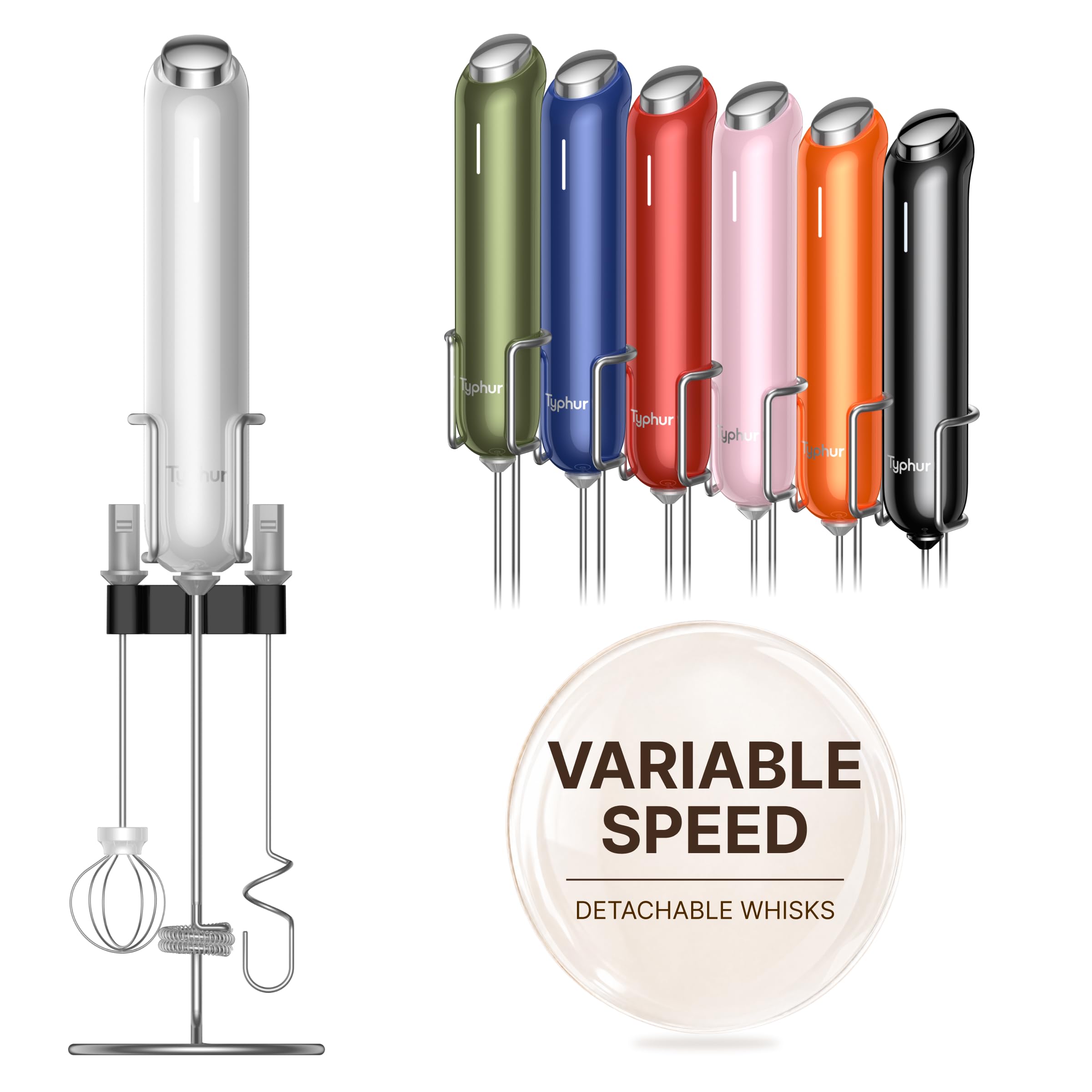 InstaWhisk - Espumador de leche mejorado con velocidad variable, varita espumadora de café de mano recargable con batidores desmontables, mezclador eléctrico de bebidas para latte, capuchino, matcha