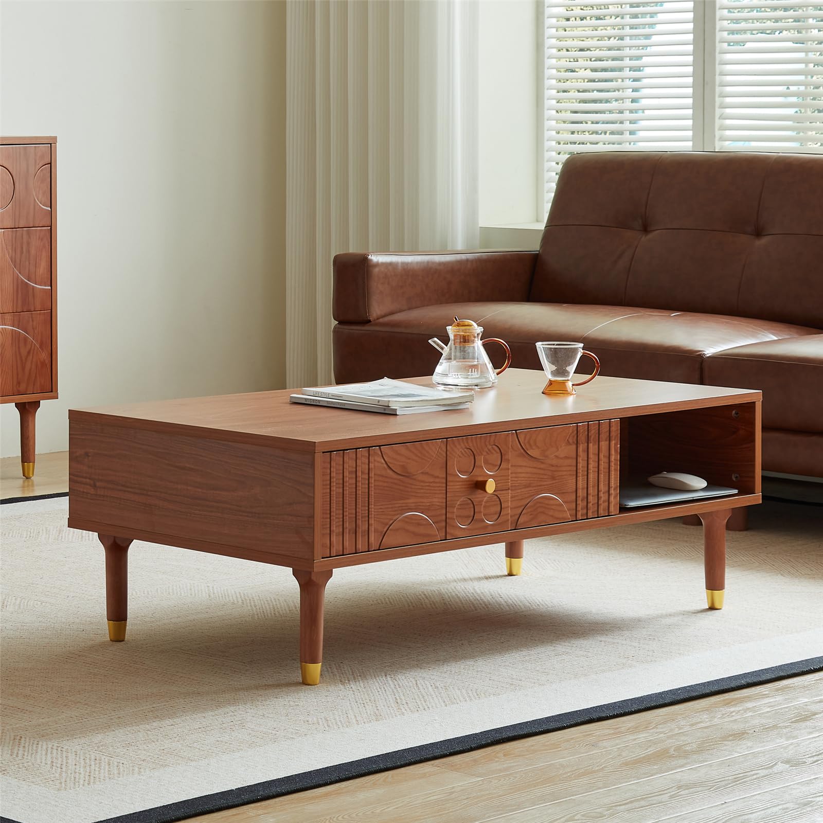 Modern Coffee Table with Storage 47 2 Retro Art-Inspired Coffee Table for Living Room Mid Century Center Table