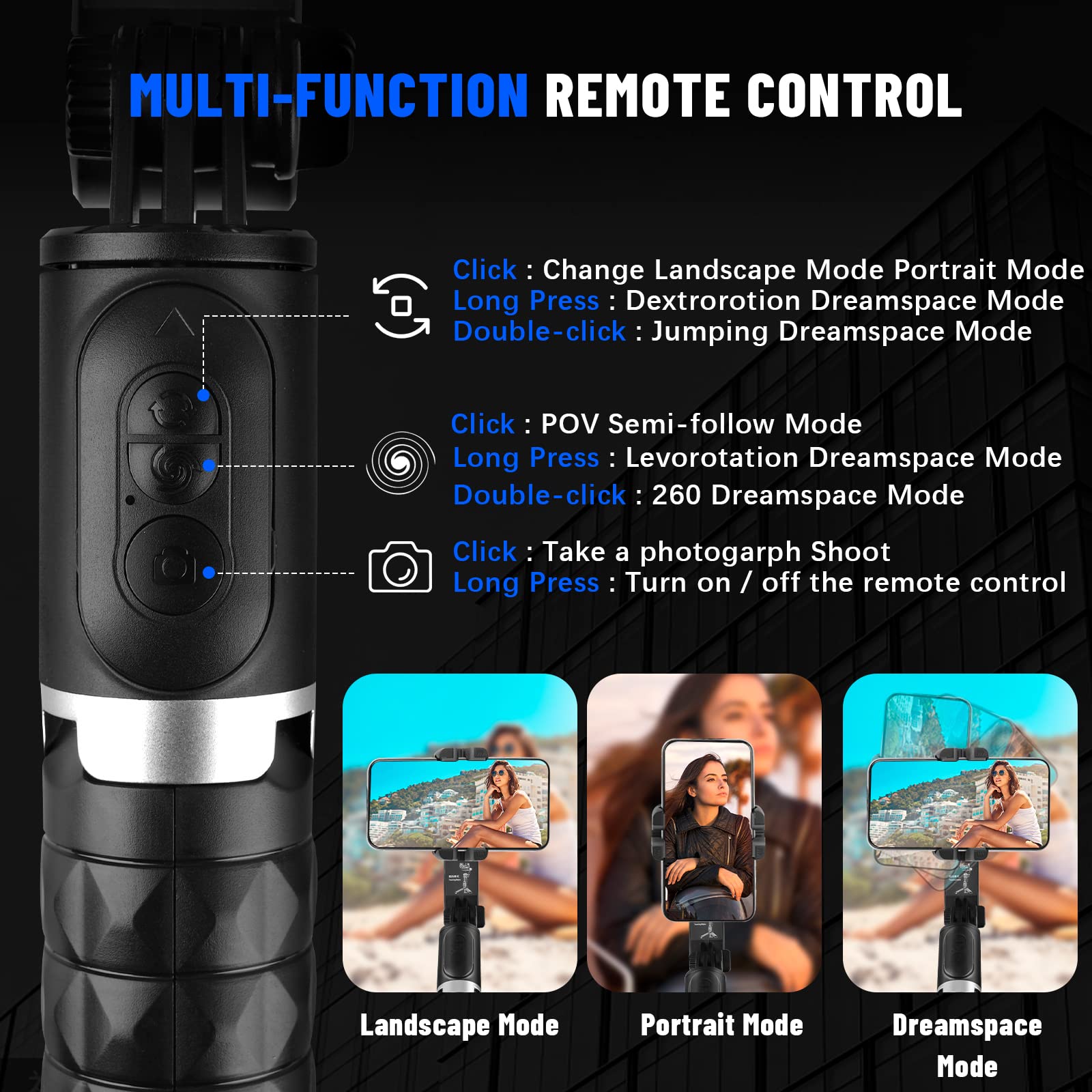 STRBDYI Gimbal Stabilizzatore Smartphone,Treppiede Selfie Stick Estensibile con Bilanciamento Automatico e Telecomando Wireless,Rotazione Automatica di 360° per IOS/Android (Nero)