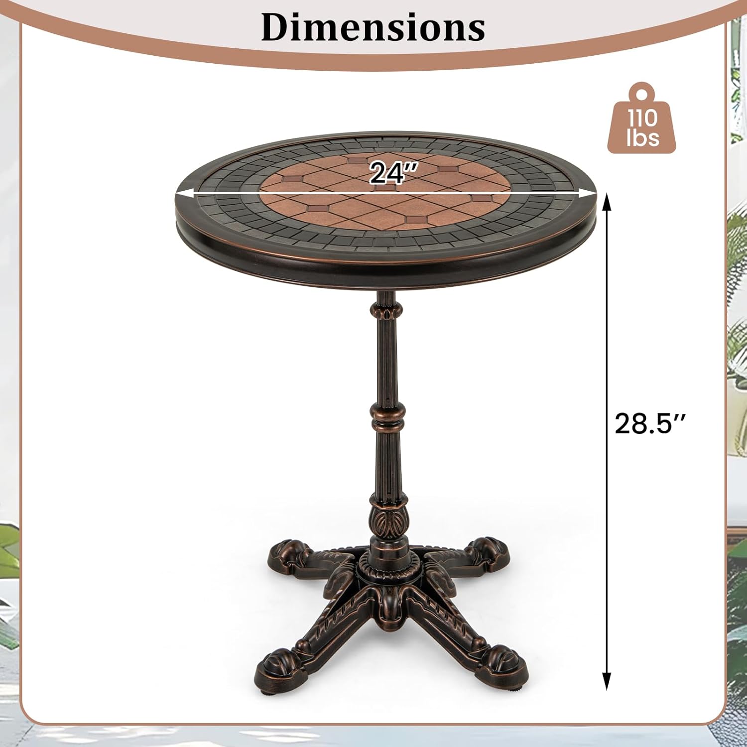 HAPPYGRILL 24” Patio Side Table, Outdoor Cast Aluminum End Table w/Painted Tabletop & Cross-Shaped Base, Mid Century Coffee Table Decorative Accent Table for Living Room Backyard Garden