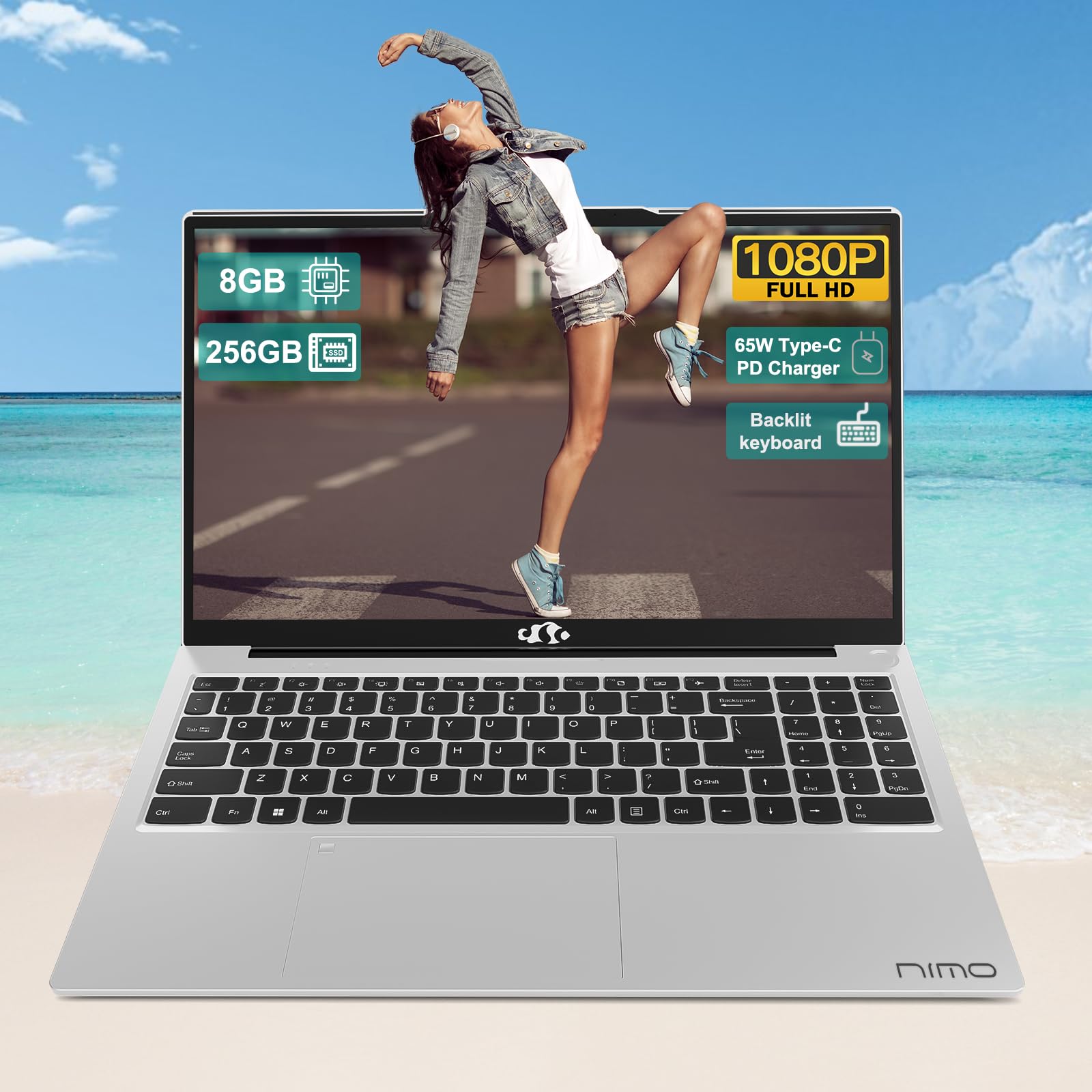 NIMO-Laptop 15.6 Student-Laptop, Intel 12th Generation Processors, 8GB RAM 256GB SSD, Backlit Keyboard Fingerprint FHD Laptop Wi-Fi 6 Windows 11 Laptop for School Home Travel