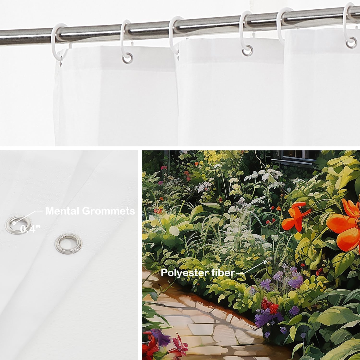 Batmerry Beautiful Garden Lush Plants Decor Shower Curtain, Serene Garden Scene Bathroom Decor Polyester Fiber Plastic Rings Quick-Drying Waterproof for Bathtubs/Bathroom, 72x60 inches