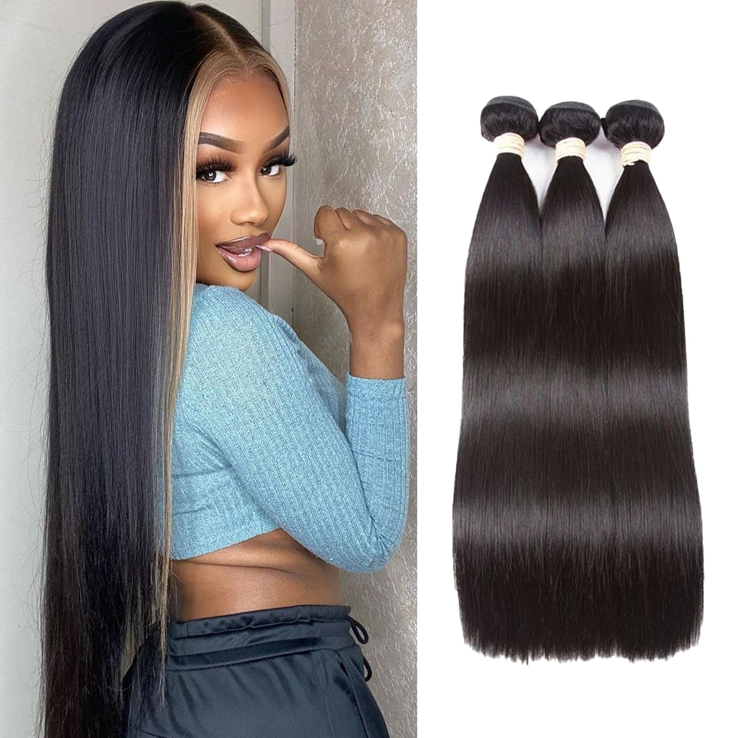 Straight Hair Bundles | 16 18 20 Inch 12A | 100% Unprocessed Virgin Remy Human Hair | 3 Bundles with Double Weft for Sew in & Quick Weave | Natural Color for Black Women