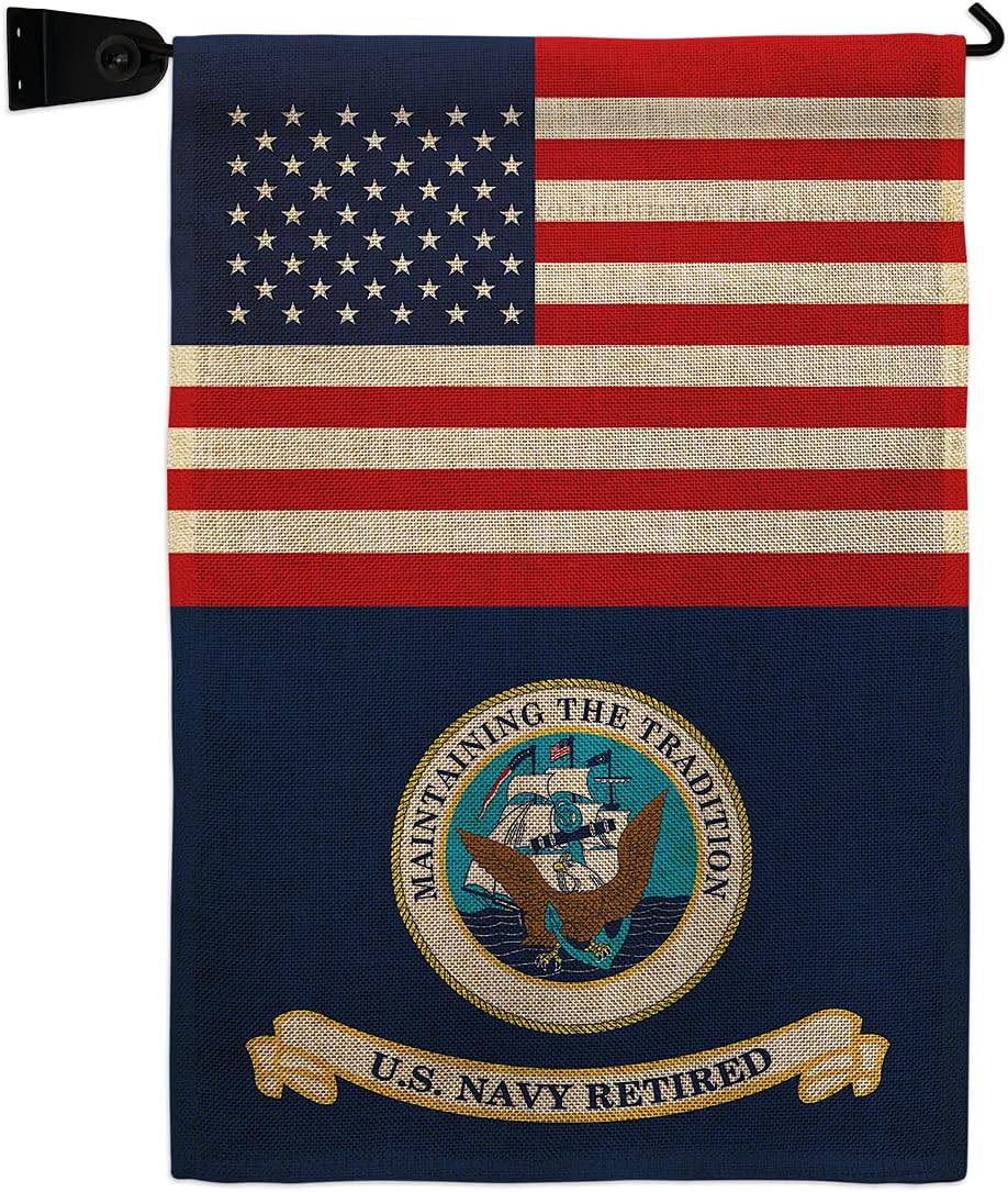 Navy US Retired Garden Flag Armed Forces USN Seabee United State American Military Veteran Retire Official Small Decorative Gift Yard House Banner Double-Sided Made In USA 13 X 18.5