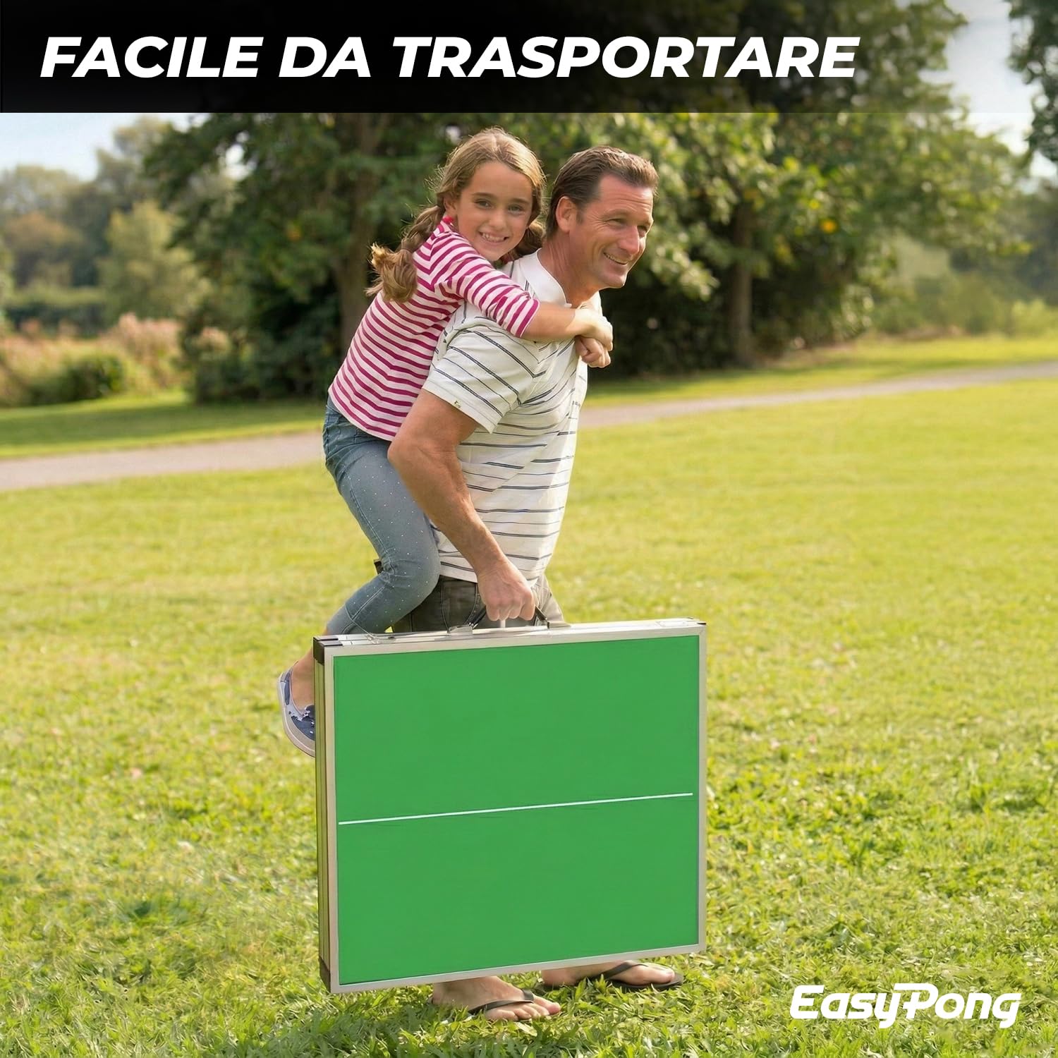EasyPong | Tavolo da Ping Pong Verde | 182x91cm | qualità Premium | Facile da trasportare | Stabile | Ideale per Esterni e Interni | 2 Racchette + 4 Palline | Tennis da Tavolo | OriginalCup