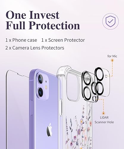 Miniatura 7 de GVIEWIN Funda para iPhone 12 y iPhone 12 Pro con protector de pantalla + protector de lente de cámara, funda transparente de TPU flexible a prueba