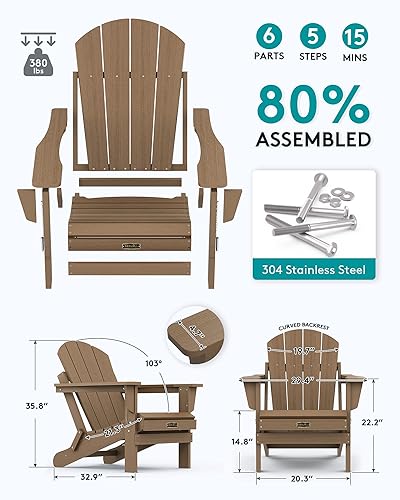 Miniatura 3 de SERWALL Adirondack - Juego de 2 sillas plegables, sillas para exteriores, sillas pintadas resistentes a la intemperie, para patio, terraza, jardín u