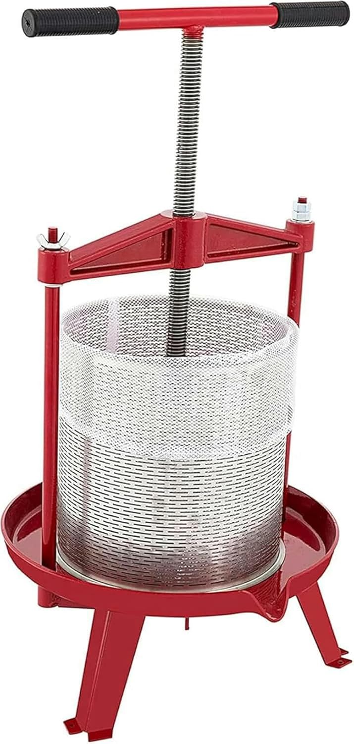 Fruit Wine Press Manual Press for Winemaking Stainless Steel Basket of 2.4 Gallons and 9 L Red Silver Wine Press ~/