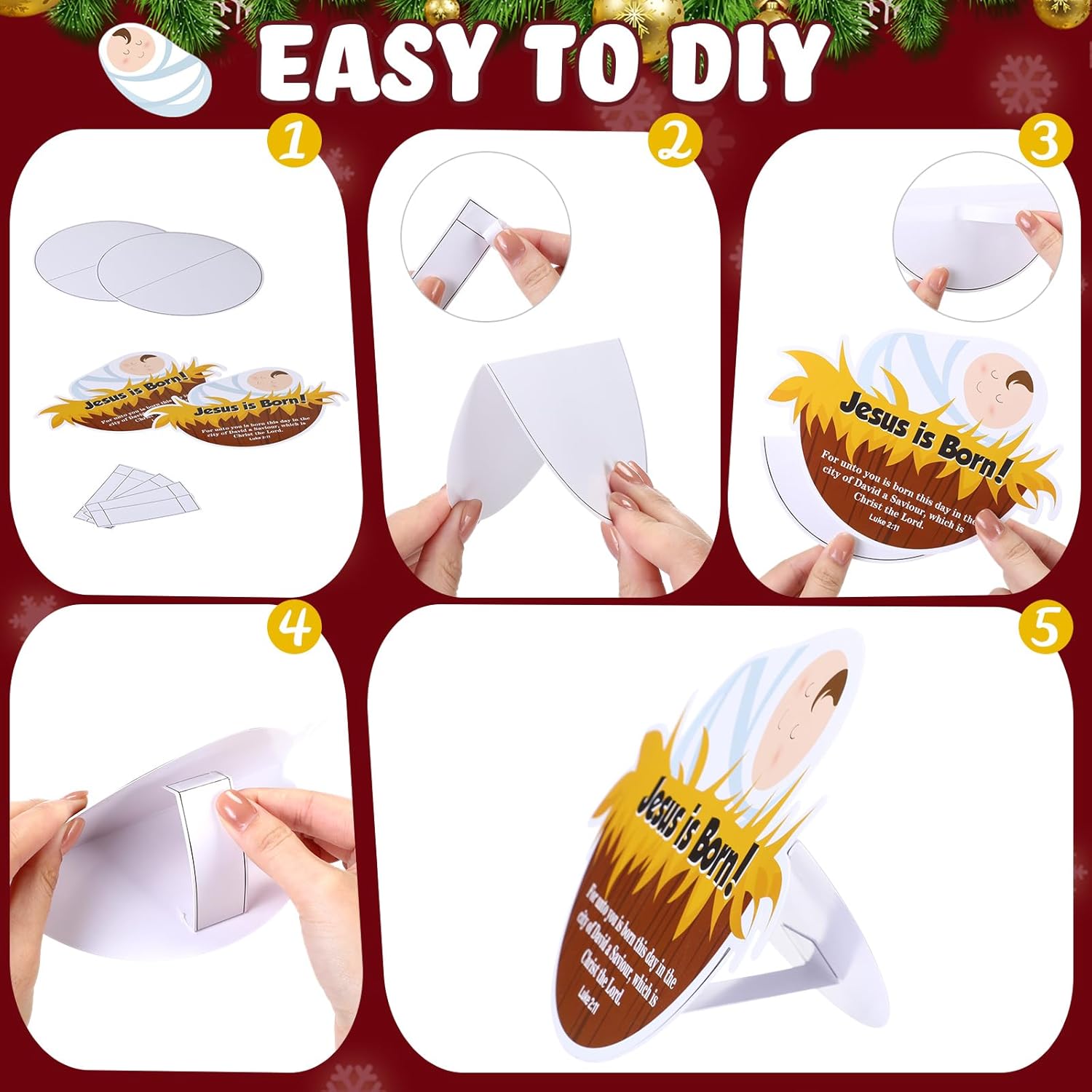 Tenceur 24 Sets Christmas Nativity Scene Crafts Kits Jesus Crafts Rocking Manger Card Jesus is Born Cardboard DIY Bulk for Xmas Religious Party Favors Church Activities - Image 4