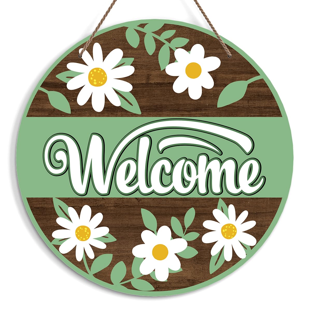 KFNER Welcome Spring Sign, Flower Sign, 10 x 10 inches, Wood, Rustic, Green, Wall Mount, Door Mount, Welcome