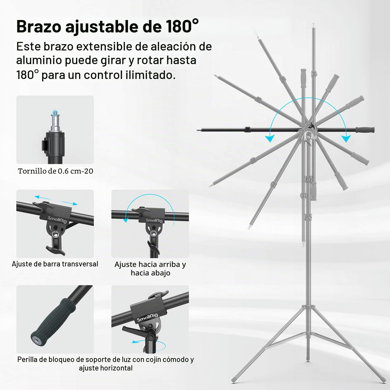 SMALLRIG Soporte de Luz Aluminio de 110''/9.2ft/280cm, Trípode con Cámara de Aire Ajustable con Tornillo 1/4" para Aputure Godox Luz Continua,para Neewer Aro de Luz,Carga Máxima 5kg, RA-S280A - 3737