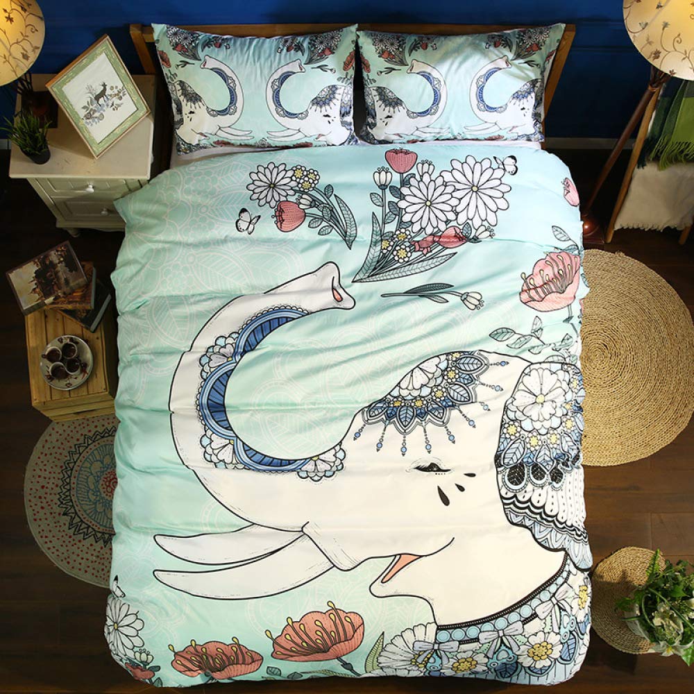 JXHD 3D Hand Drawn Elephant Pattern Bedding Set,3PCS,1 Duvet Cover+2 Pillow Shams,Multi-Style Optional,E-Full(79"x90")
