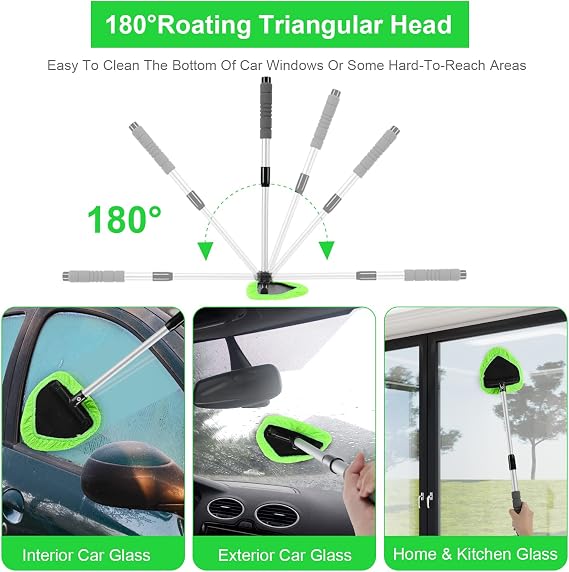 XINDELL Car Detailing Combo Upgrade Large-Head Windshield Cleaner Tool with Extendable Handle & 4 Pads + 1200GSM Super Absorbent Car Drying Towels (2-Pack) for Interior/Exterior Glass & Vehicle Dryi