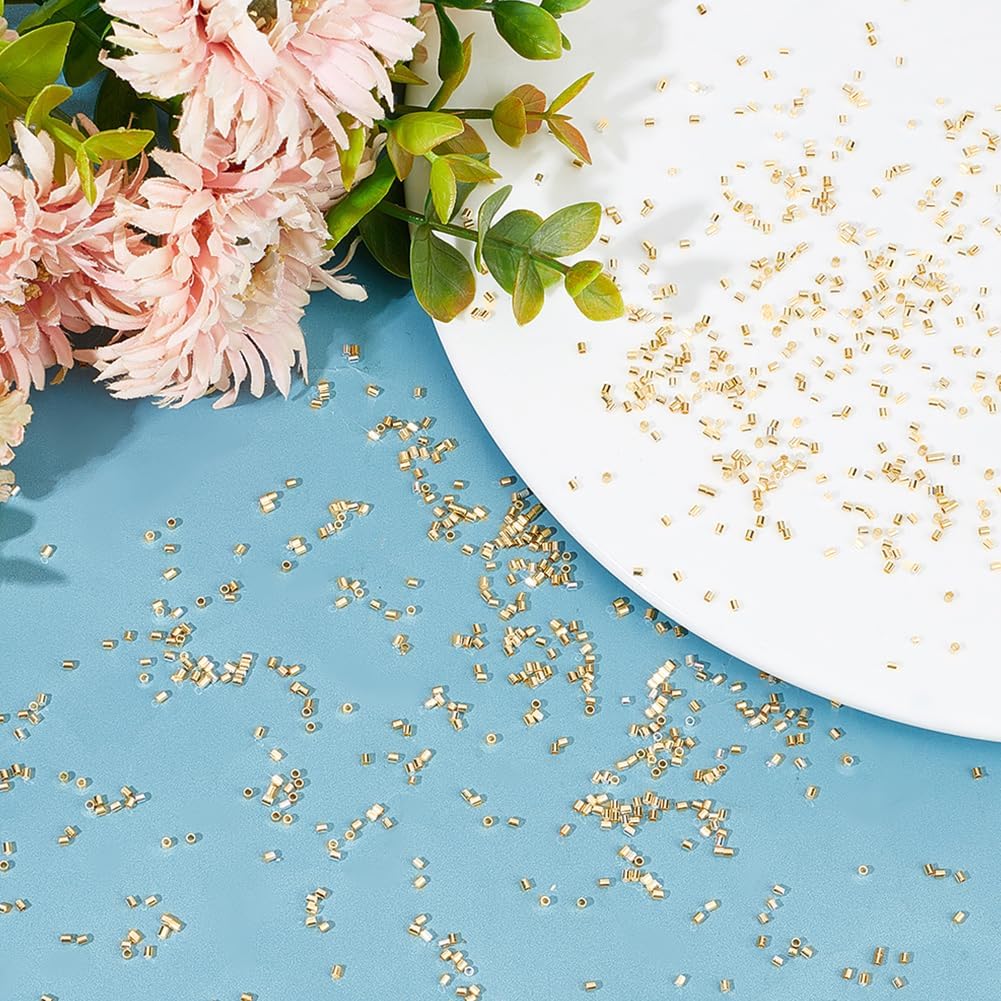 Beebeecraft 1 Box 1000Pcs Crimp Tube Beads 18K Gold Plated Brass 1.5mm Tube Crimp End Spacer Beads Cord End Caps Loose Stopper Beads for Earring Necklace Pendant DIY Jewelry Gift Making