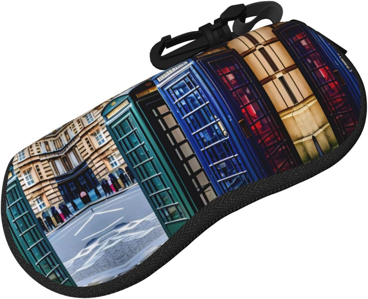 british phone booth print Glasses storage box Sunglasses soft bag Zipper Travel accessories lightweight, Black image 2