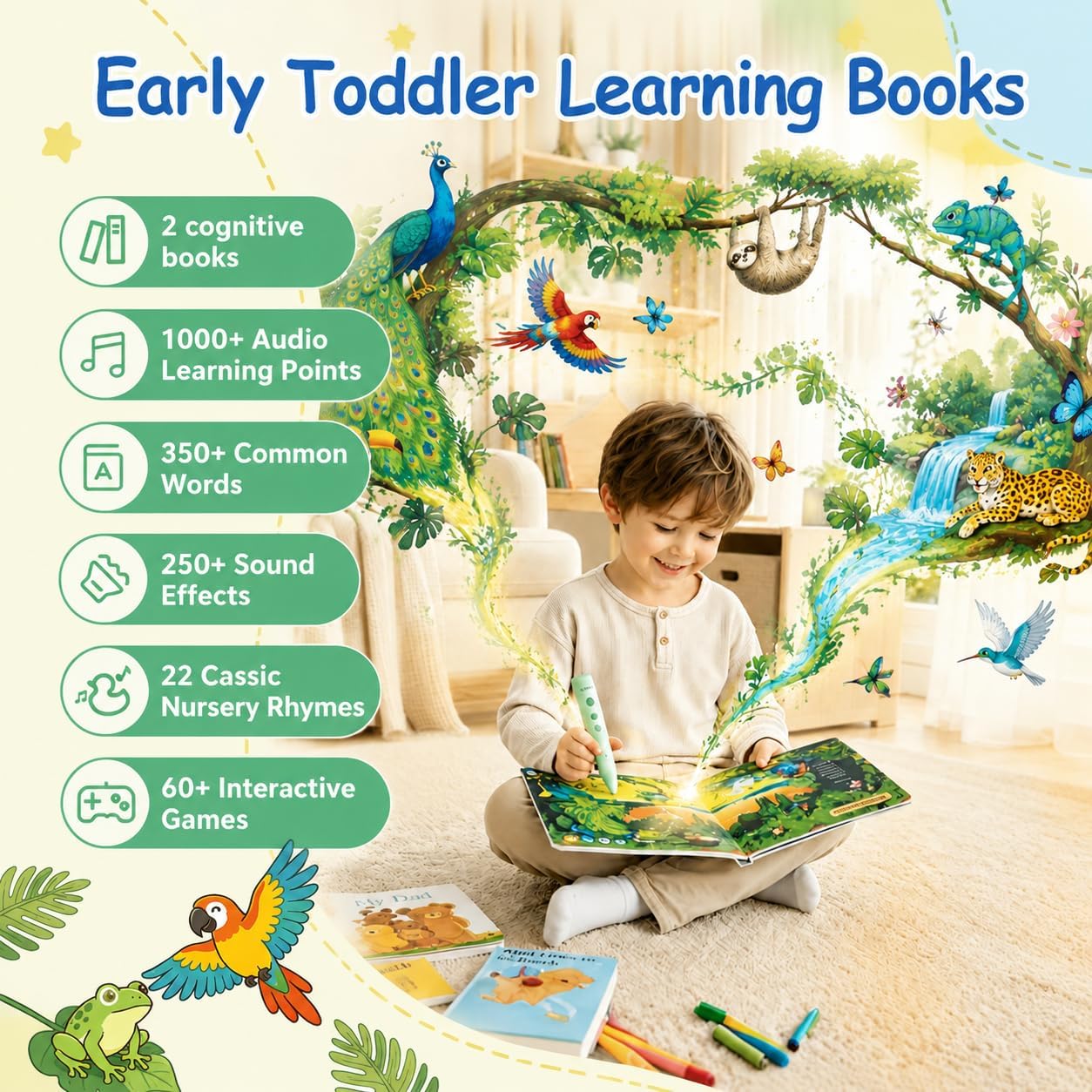 Talking Pen Book Set,Interactive Audio Sound Books Electronic Learning Toys