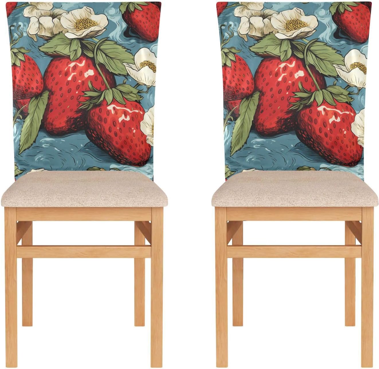 ALAZA Strawberries White Flowers Chair Back Cover Set of 6, Washable Reusable Removable Chair Slipcovers Decorative Chair Cover for Home Kitchen Wedding Party