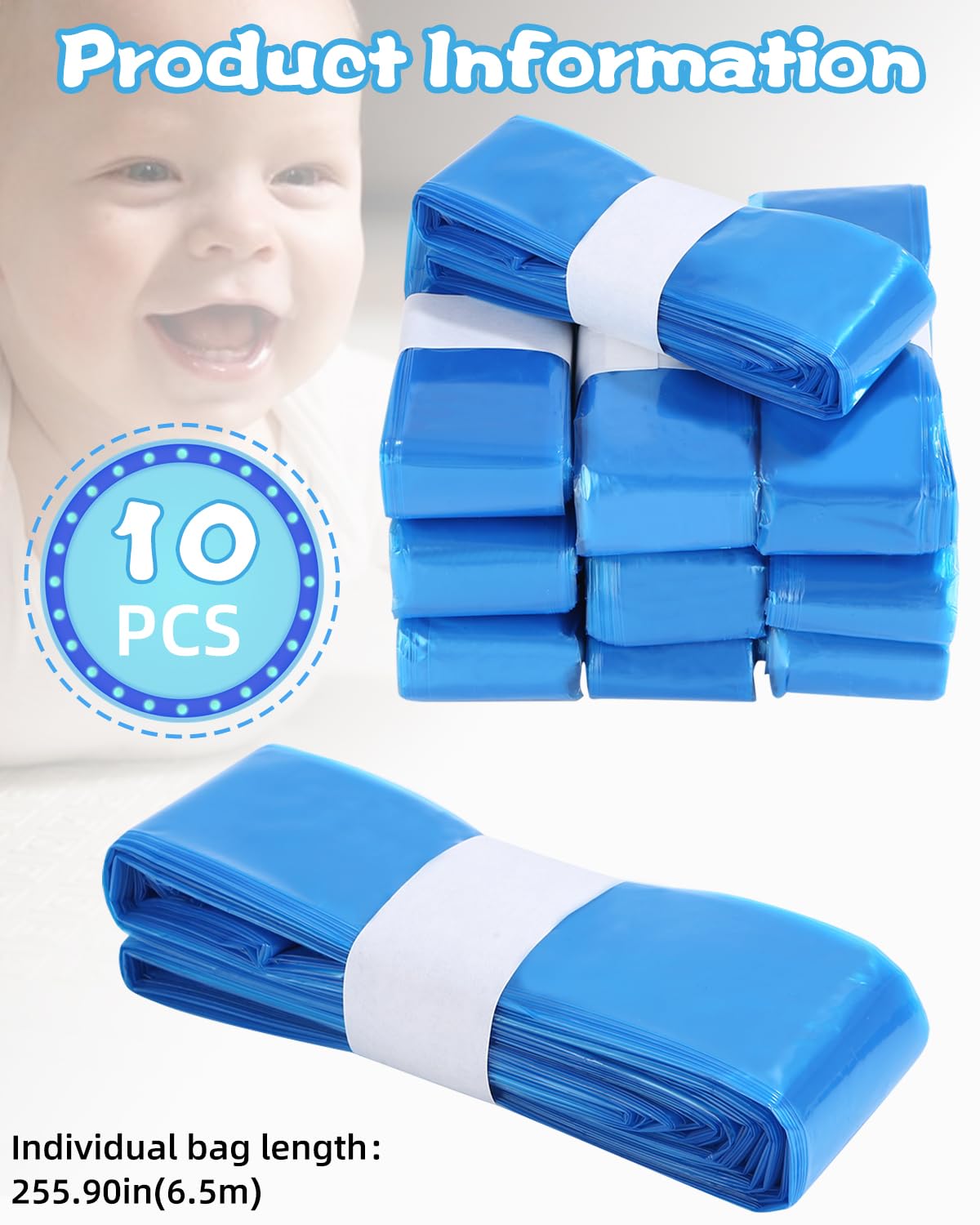 10 Recambios Contenedor de Pañales,6.5 M Recambios de Papeleras de Pañales,Capacidad para 2800 pañales,Compatibles con AngelCare & Litter Locker II (compatible con todos）