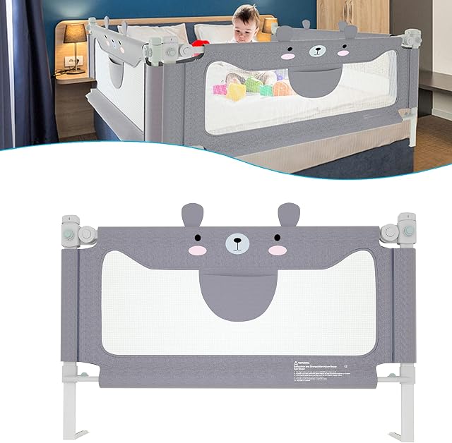 XMTECH Toddler Bed Rail Guard,150cm Vertical Lifting Bed Guard, Baby Bed Rail Height Adjustable with Double Lock Protection,Bed protection gate for Toddler Baby and Children