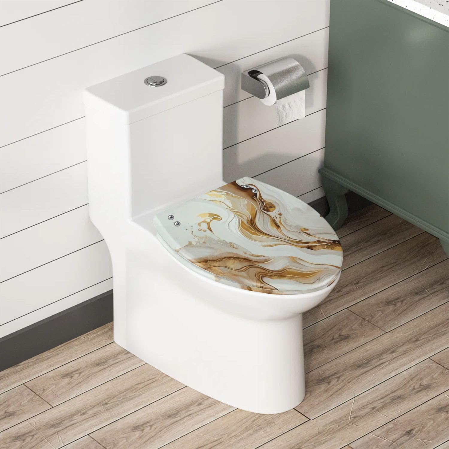 Elongated Toilet Seat Marble texture colorful marble curved lines bright Resin Toilet Seat with Quietly Close Quick Release Hinges Decorative Toilet Seat with Cover Easy to Clean and Install