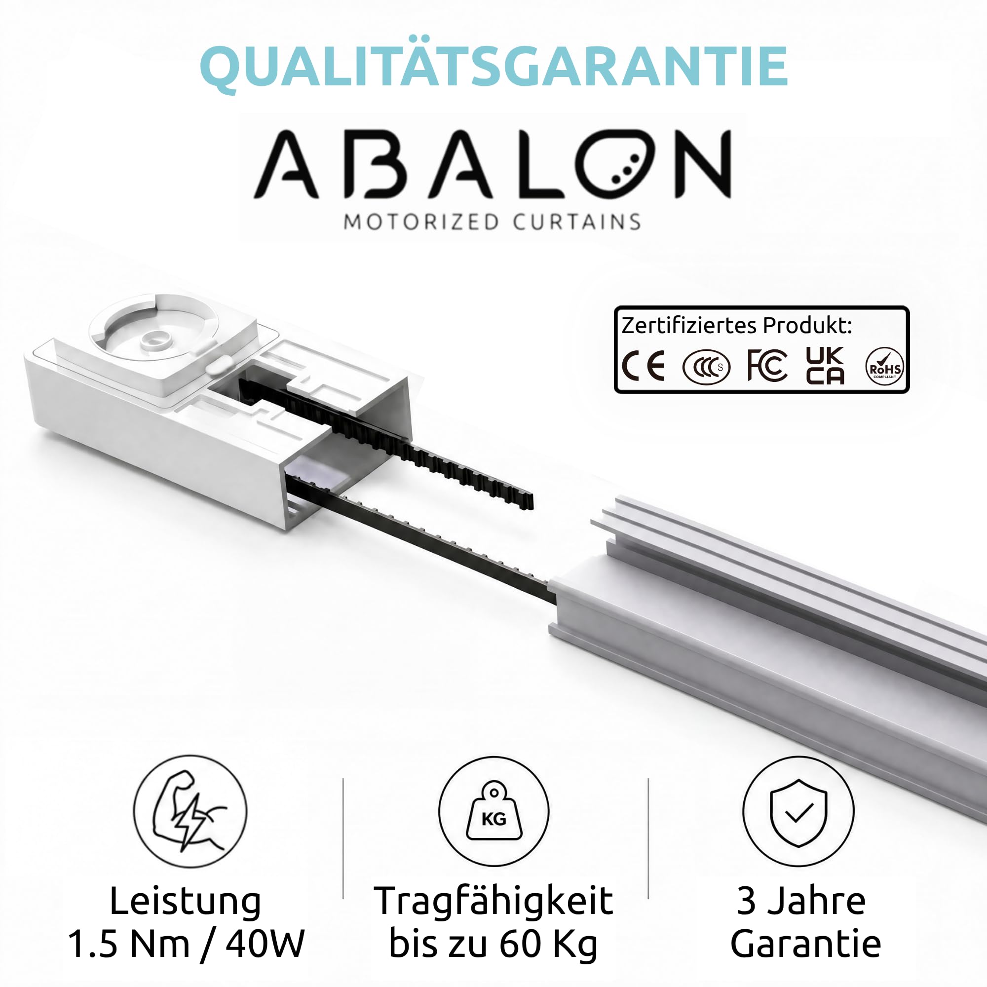 ABALON Elektrische Gardinenschiene, WLAN-Motor (2 Meter, Grau) | WLAN-Motor kompatibel mit Alexa, Google Home und der Tuya Smart App, Inklusive Fernbedienung, Wand- oder Deckenmontage