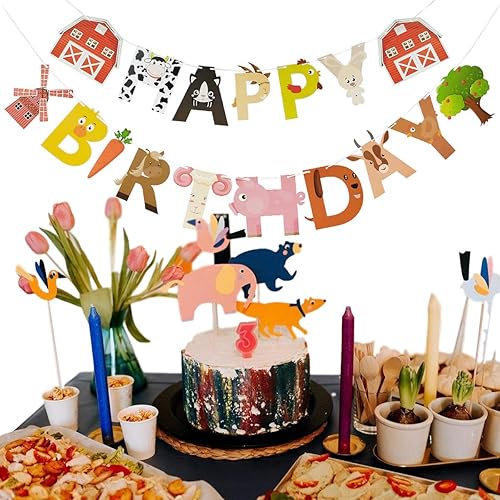 Miniatura 3 de Cartel de cumpleaños de animales de granja, decoración de fiesta de cumpleaños con temática de animales de granja
