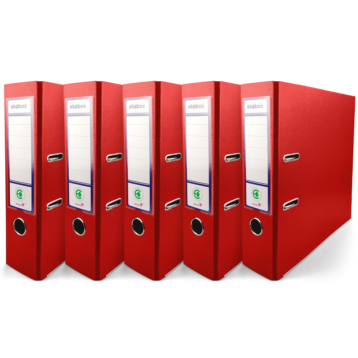 Netuno 5X Binder red A4 Spine 8cm 3.15in Extra Wide Cardboard File Organizer for Office School Desk Storage Documents