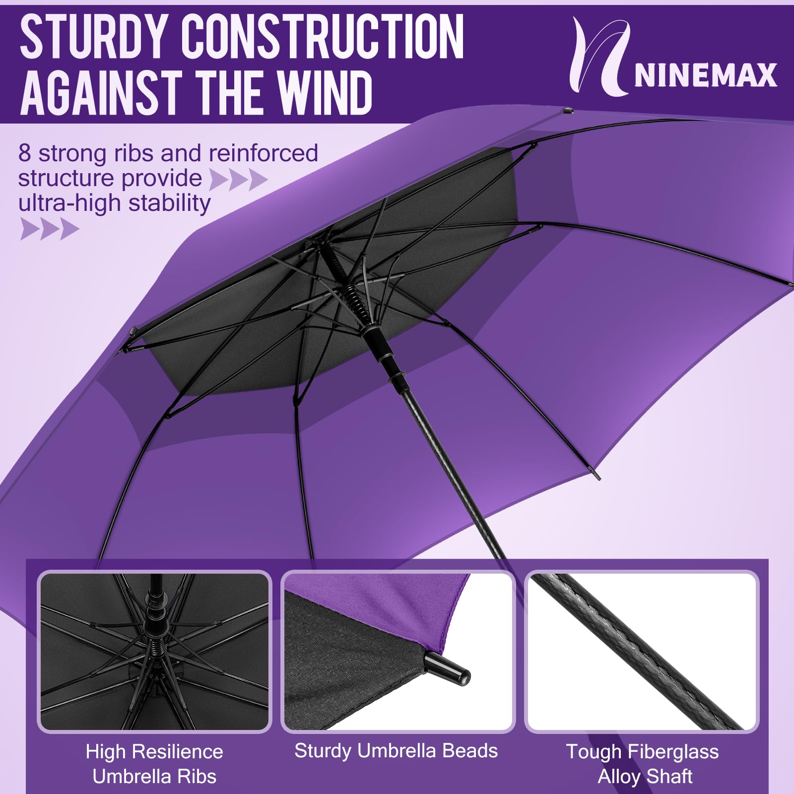 NINEMAX Ombrello Golf Grande 62/68 Inch Ombrello Pioggia Grande Antivento Doppia Copertura con Apertura Automatica