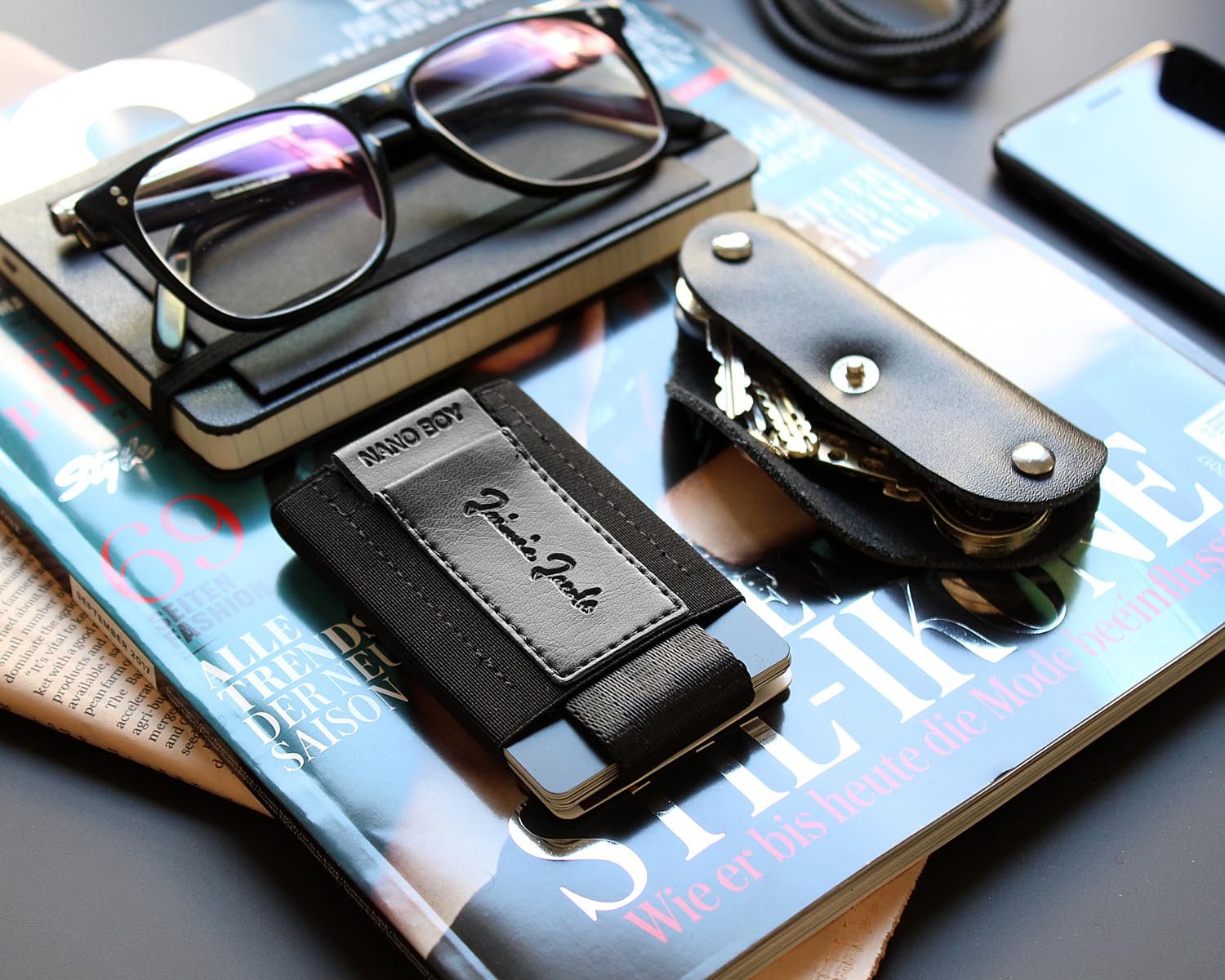 Jaimie Jacobs Nano Boy Cartera Minimalista Slim Wallet Pequeña Tarjetera Fina Pinza para Billetes Billetero Hombre (Negro)