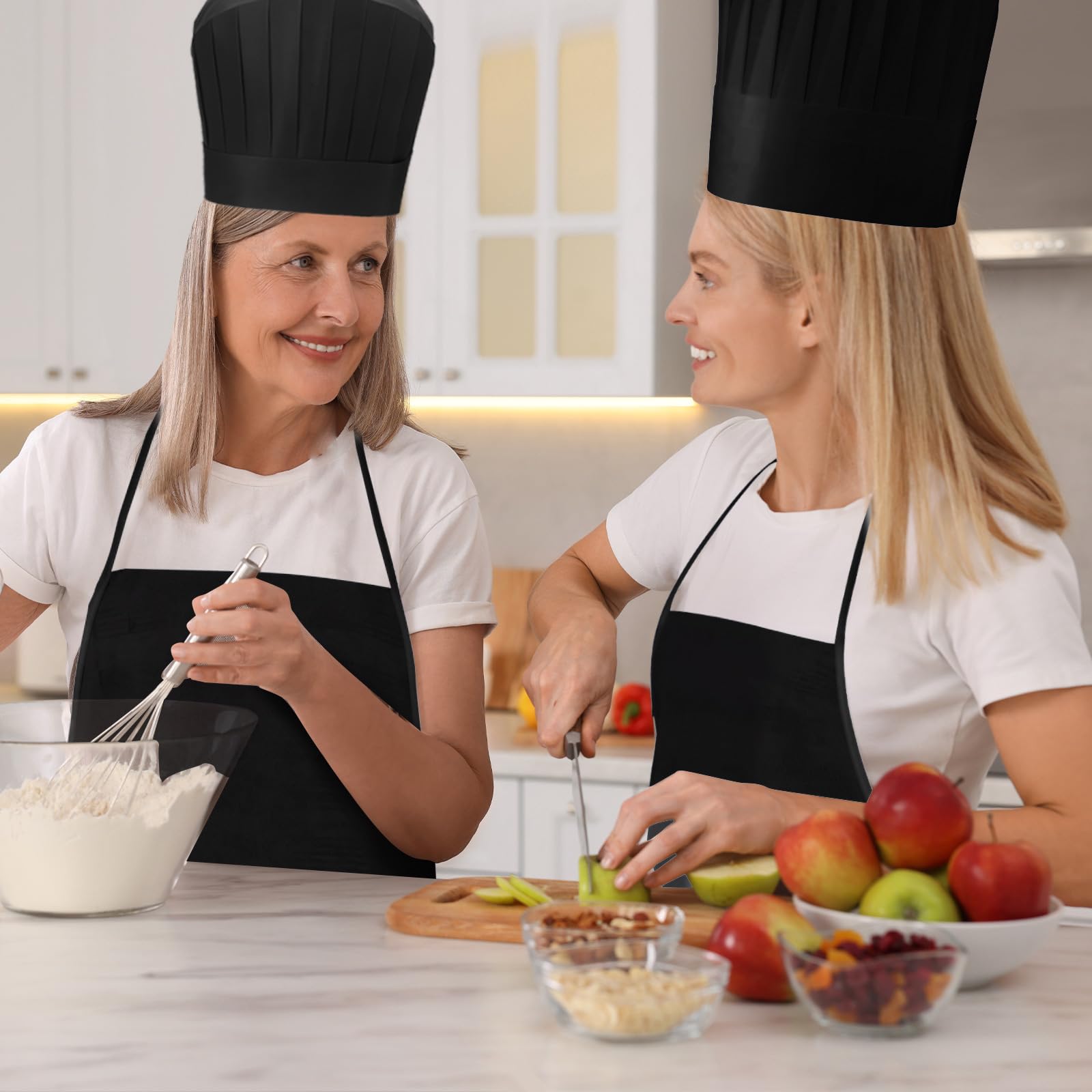Coume Ensemble tablier jetable non tissé et chapeau de chef pour adulte - Tabliers de cuisine réglables - Chapeaux de boulangerie pour la cuisine et la pâtisserie