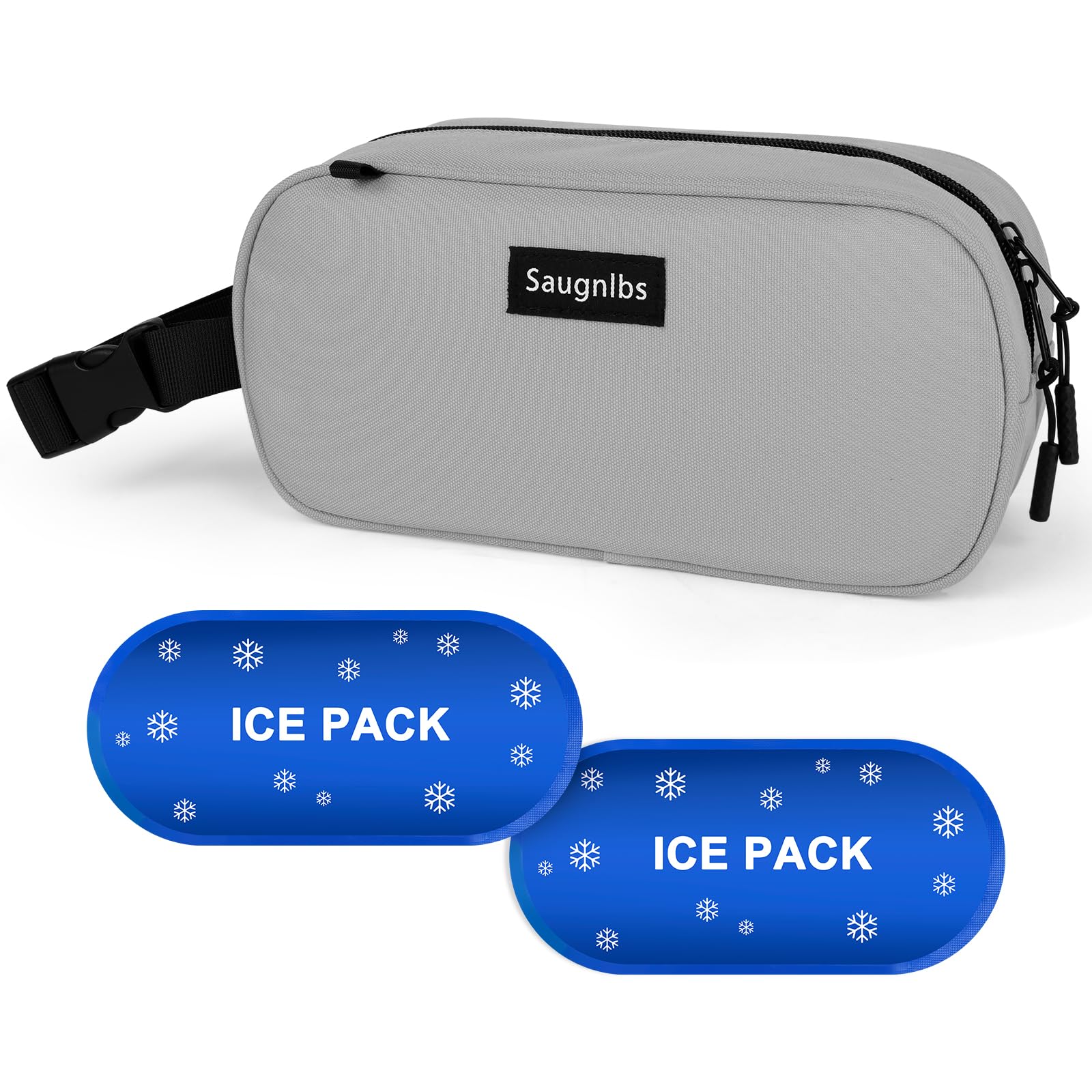 Saugnlbs Small Insulated Bag,Cool Bag Small,Mini Cool Bag,Freezable Lunch with 2 Ice Packs for Work School Travel,Freezable Snack Box for Adults,10“ x 4”x 5”Round,Gray