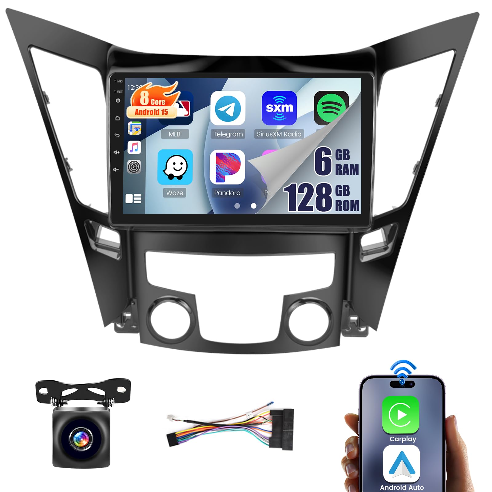 8Core 6+128G Car Stereo for Hyundai Sonata 2010-2015 with Wireless Carplay Android Auto, 9 Inch Android 15 1280 * 720 Touch Screen Car Radio with 59UI