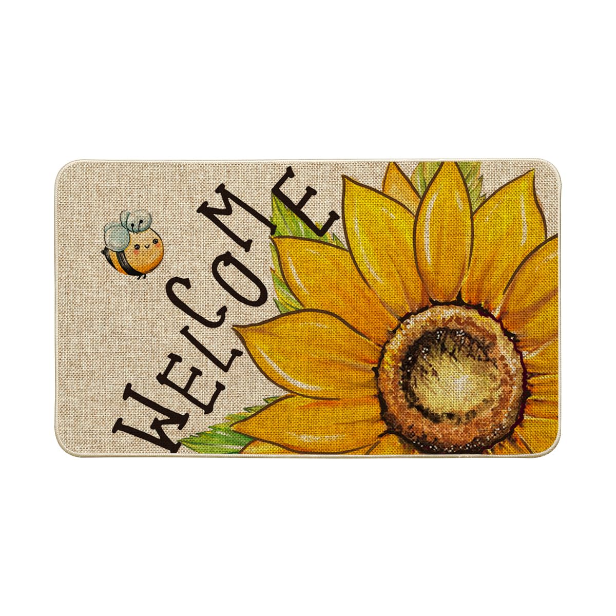 Artoid Mode Sunflower Bee Welcome Summer Doormat, Spring Home Decor Low-Profile Switch Rug Door Mat Floor Mat for Indoor Outdoor 17x29 Inch